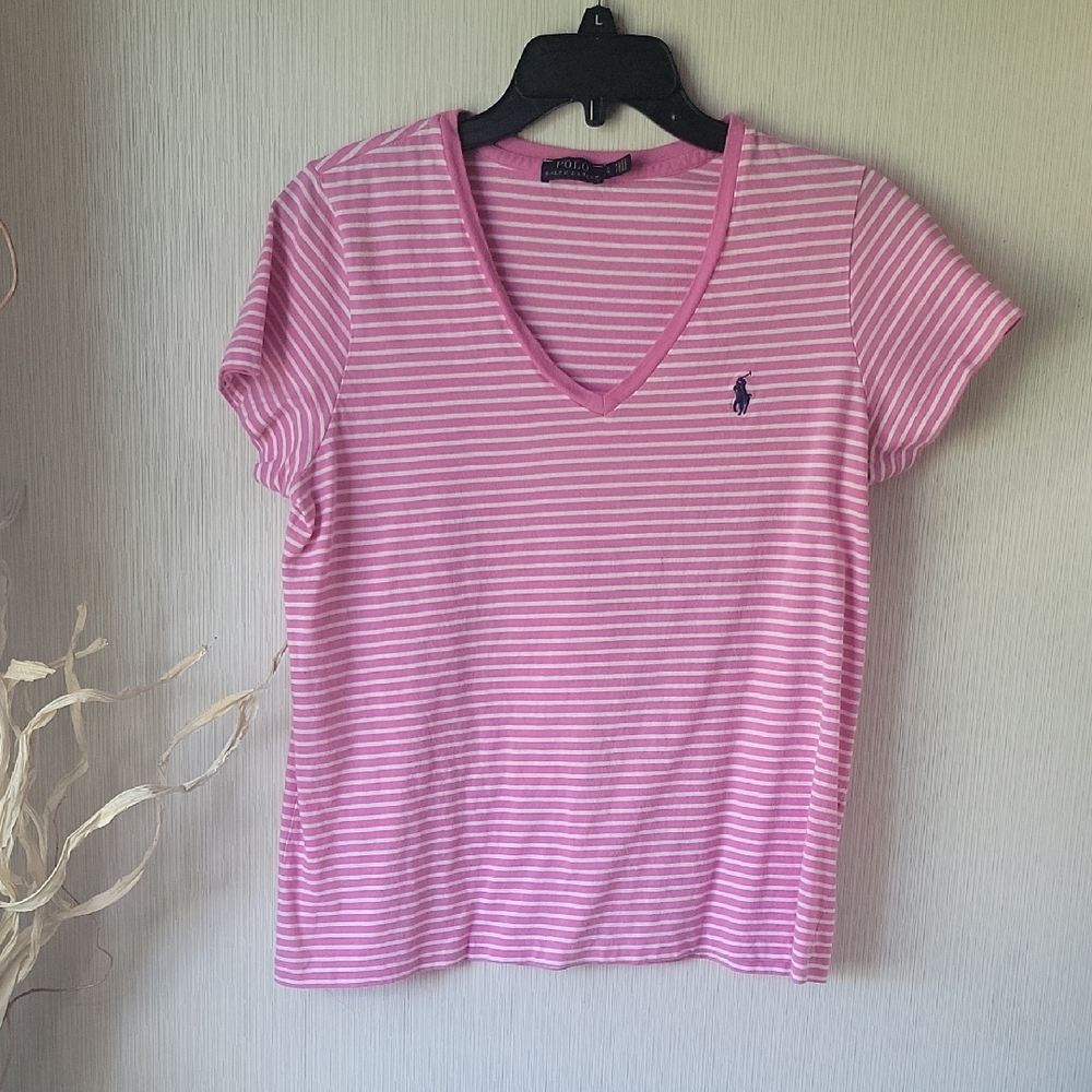 Polo by Ralph Lauren Women's Pink Striped Tee